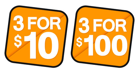Set of orange stickers with the words for sale and dollar symbol on a white backgroundのイラスト素材