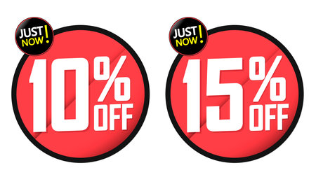 Sale 10% and 15% off banners design template, discount tags, vector illustrationのイラスト素材