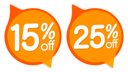 Discount 15 and 25 percent off banners design template, discount tags set, vector illustrationのイラスト素材