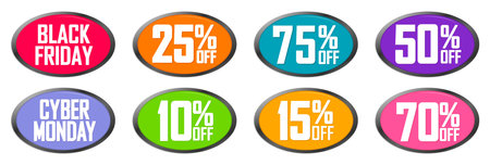Set of sale labels. Black Friday and Cyber Monday. Vector illustration.のイラスト素材