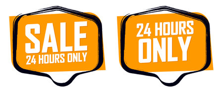 Set of black and orange sale labels on white background, vector illustrationのイラスト素材