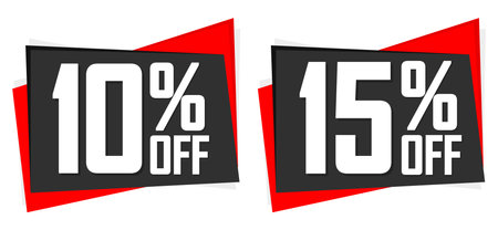 Set sale 10% and 15% off banners, discount tags design template, vector illustrationのイラスト素材