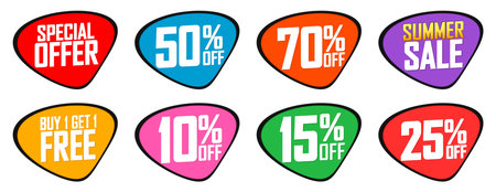 Set of sale stickers, labels, tags and badges. Vector illustration.のイラスト素材