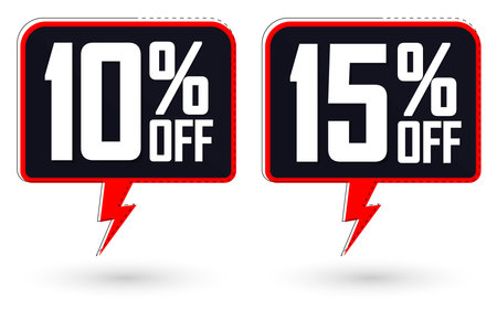 Sale 10% and 15% off banners design template, discount tags, vector illustrationのイラスト素材