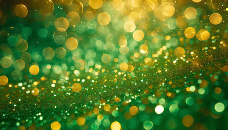 golden glitter vintage lights background. gold and green. de focusedの素材
