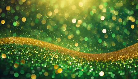 golden glitter vintage lights background. gold and green. de focusedの素材