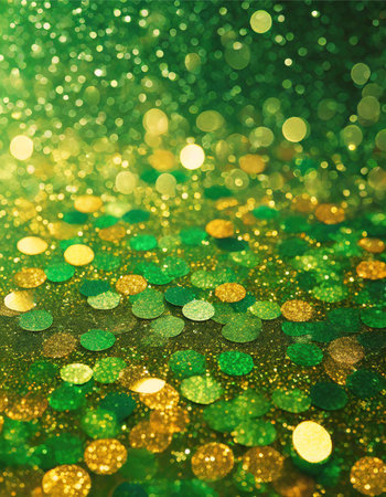 green glitter christmas abstract background with bokeh defocused lightsの素材