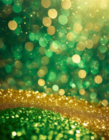 golden glitter vintage lights background. gold and green. de focusedの素材