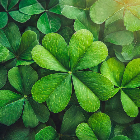 Green clover leaves background. St.Patrick's Day background.の素材