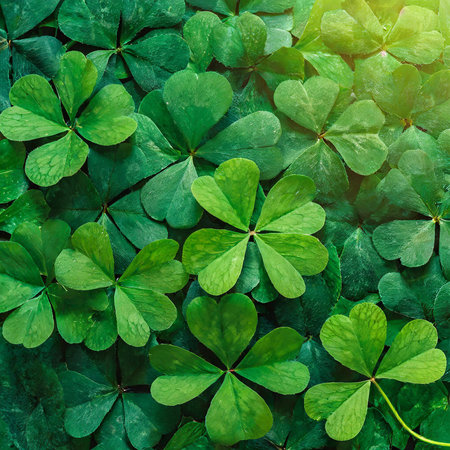 Watercolor background with clover leaves. St. Patrick's Day.の素材