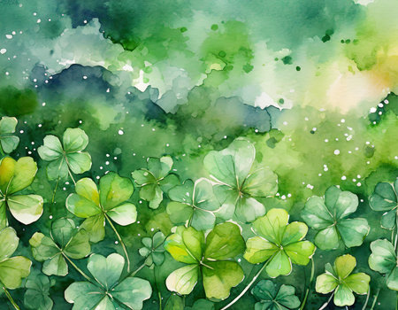 Green clover leaves close-up. Saint Patrick's Day backgroundの素材