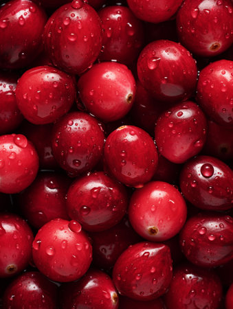 Cranberries background with water drops. Can be used as a backgroundの素材