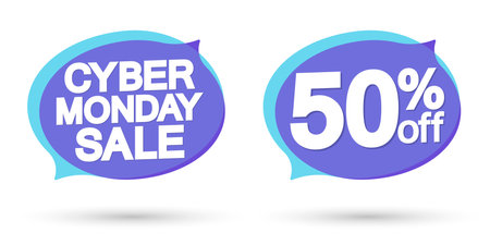 Cyber Monday Sale, 50% off, banners design template, discount tags, season offers, vector illustrationのイラスト素材