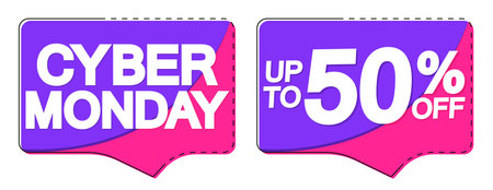 Cyber Monday Sale, 50% off, banners design template, discount tags, season offers, vector illustrationのイラスト素材