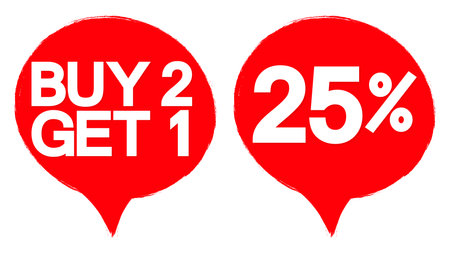 Set Sale banners design template, discount tags, buy 1 get 2 free, 25% off, vector illustrationのイラスト素材