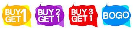 Buy 1 Get 1 Free, Sale banners design template, discount tags collection, vector illustrationのイラスト素材