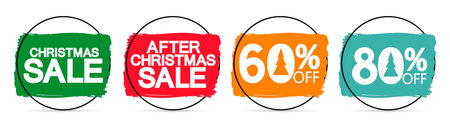 Set of Christmas sale banners design template, discount tags. Vector illustration.のイラスト素材