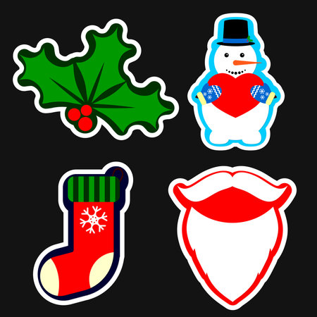 Set of Christmas Stickers and Badges. Vector Illustration.のイラスト素材