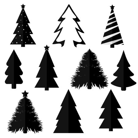 Set of black christmas trees on white background. Vector illustration.のイラスト素材