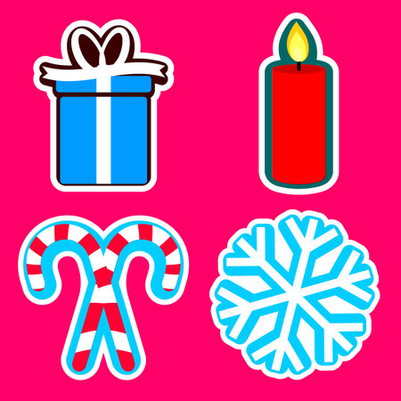 Set of Christmas icons. Gifts, candies, snowflakes and candle.のイラスト素材