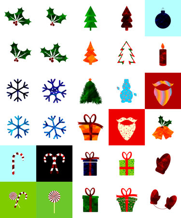 Christmas icons set. Colorful vector collection of Christmas symbols for web designのイラスト素材