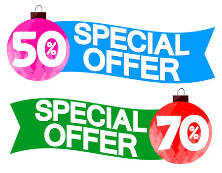 Set of Christmas sale 50 off banners design template, discount tags. Vector illustration.のイラスト素材