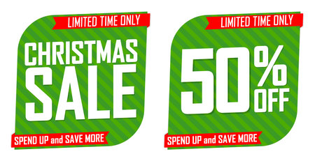 Set of Christmas sale 50 off banners design template, discount tags. Vector illustration.のイラスト素材