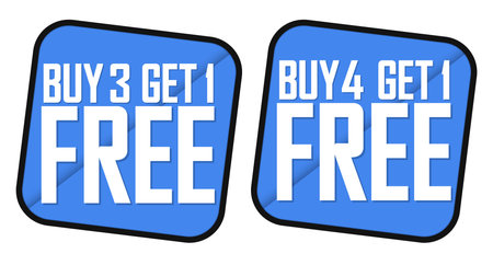 Buy 1 Get 1 Free Blue Sticker Set Isolated on White Backgroundのイラスト素材