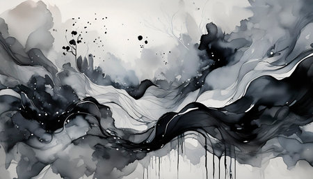 Abstract black and white watercolor background. Ink in water.の素材