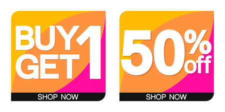 Buy 1 Get 1 Free, Sale banners design template, discount tags, vector illustration