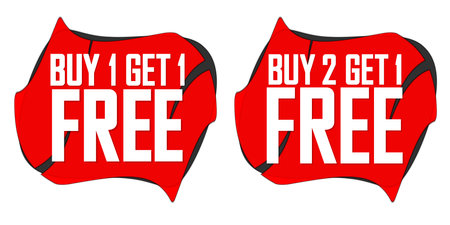 Buy 1 Get 1 Free, Sale banners design template, discount tags, vector illustrationのイラスト素材