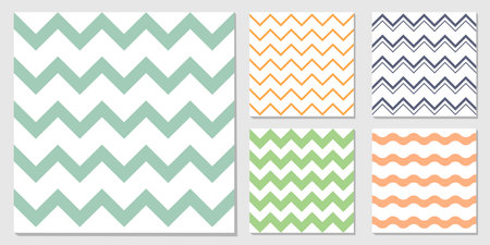 Set of vector seamless patterns with zigzag lines in pastel colors