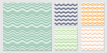Set of seamless vector patterns with wavy lines in pastel colorsのイラスト素材