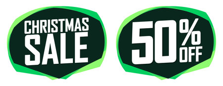 Christmas Sale 50 off banners design template, discount tags set, vector illustration.のイラスト素材