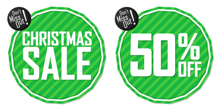 Christmas Sale 50 off banners design template, discount tags set, vector illustration.のイラスト素材