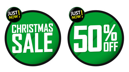 Christmas Sale 50 off banners design template, discount tags set, vector illustration.のイラスト素材