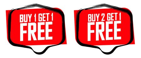 Buy 1 Get 1 Free Sticker Set Isolated on White Backgroundのイラスト素材