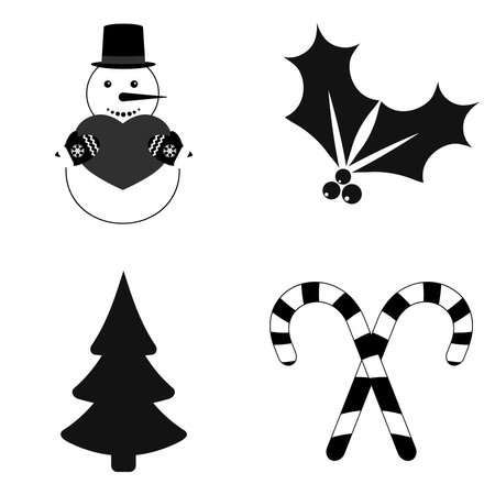 christmas icon set, black and white design, vector illustration.のイラスト素材