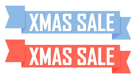 Xmas sale red and blue banner isolated on white background, vector illustrationのイラスト素材