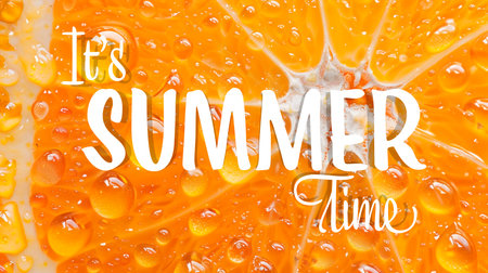Summertime lettering with water drops on orange background.の素材