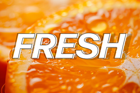 Fresh orange slices with water drops on orange background. Healthy food concept.の素材