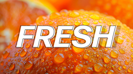 Fresh fruits with water drops on orange background. Concept of healthy food.の素材