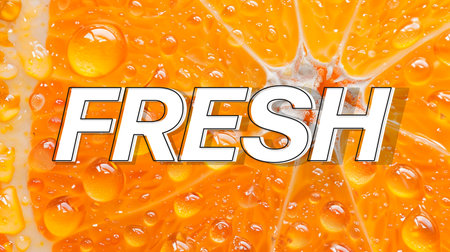 Fresh fruit with water drops on orange background. Freshness concept.の素材