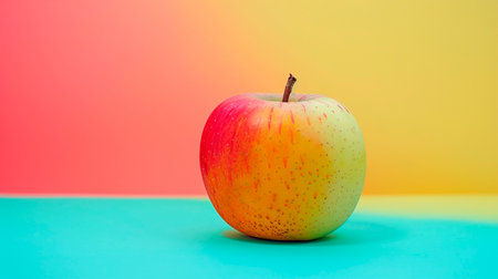 Red and yellow apple on a colorful background. Minimal style.の素材
