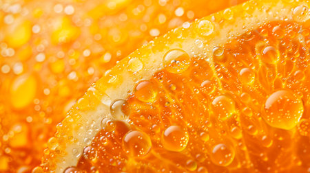 Close-up of sliced orange with water drops. Macro shot.の素材