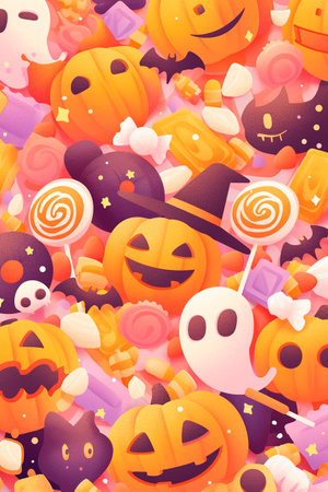 Halloween background with pumpkins and candies. Vector illustration.の素材