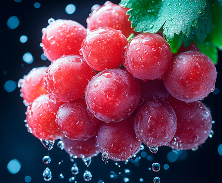 Fresh grapes with water drops on dark background. Shallow dof.の素材