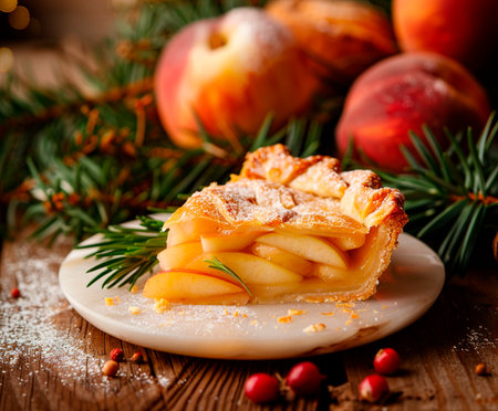 Traditional apple pie with cinnamon on wooden background. Selective focus.の素材