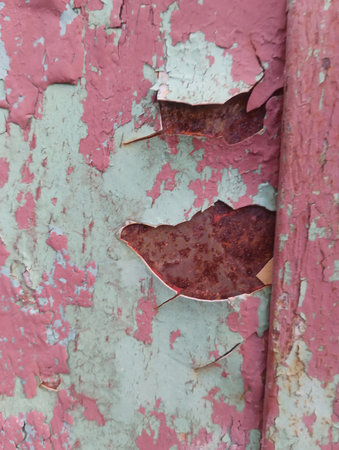 Peeling paint on an old wooden door. Background and texture.の写真素材