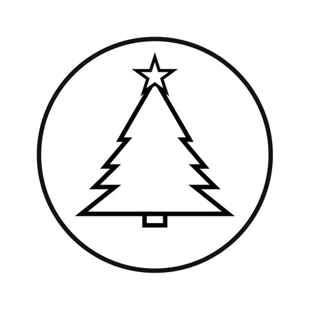 christmas tree with star icon over white background, line style, vector illustrationのイラスト素材